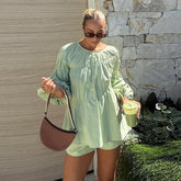 LIZAKOSHT  -  Casual Women's Shorts Suit O-neck Solid Half Sleeve Loose Shirts High Waist Shorts Loose Summer Ladies Summer 2 Piece Set